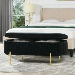 Chloe Modern Glam Storage Bench, Anthracite Black Velvet 19.5 in. x 48.5 in. x 19 in. by Jennifer Taylor -Jennifer Taylor Home Store anthracite black velvet jennifer taylor bedroom benches s85720 927 31 1000