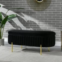 Chloe Modern Glam Storage Bench, Anthracite Black Velvet 19.5 in. x 48.5 in. x 19 in. by Jennifer Taylor