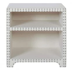 Jason Antique White Nailhead Side Table Night Stand by Jennifer Taylor