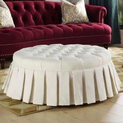 Luciana Antique White Tufted Footstool Cocktail Ottoman with Skirt by Jennifer Taylor -Jennifer Taylor Home Store antique white polyester jennifer taylor ottomans 84290 879 31 1000