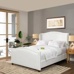 Carmen Queen Upholstered Wingback Panel Bed Frame, Antique White Polyester by Jennifer Taylor -Jennifer Taylor Home Store antique white polyester jennifer taylor panel beds 52137 3 879 2 31 1000