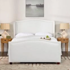Carmen Queen Upholstered Wingback Panel Bed Frame, Antique White Polyester by Jennifer Taylor -Jennifer Taylor Home Store antique white polyester jennifer taylor panel beds 52137 3 879 2 40 1000