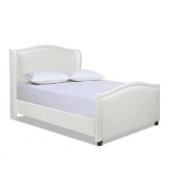 Carmen Queen Upholstered Wingback Panel Bed Frame, Antique White Polyester by Jennifer Taylor