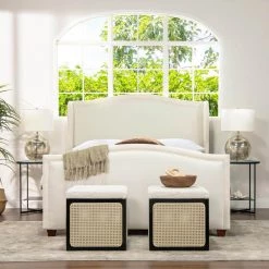 Clara Antique White Polyester Frame Queen Platform Bed with Wingback Arm by Jennifer Taylor -Jennifer Taylor Home Store antique white polyester jennifer taylor platform beds s52191 3 879 1 31 1000