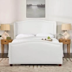 Clara Antique White Polyester Frame Queen Platform Bed with Wingback Arm by Jennifer Taylor -Jennifer Taylor Home Store antique white polyester jennifer taylor platform beds s52191 3 879 1 40 1000
