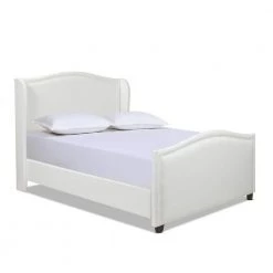 Clara Antique White Polyester Frame Queen Platform Bed with Wingback Arm by Jennifer Taylor