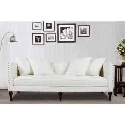 Stanbury 82.5 in. Antique White Linen 3-Seater Tuxedo Sofa with Nailheads by Jennifer Taylor -Jennifer Taylor Home Store antique white woven jennifer taylor sofas couches 63012 3 879 31 1000