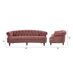 La Rosa 84 in. W Round Arm Velvet Victorian Chesterfield Curved Tufted Sofa, Ash Rose Pink Velvet by Jennifer Taylor -Jennifer Taylor Home Store ash rose pink velvet jennifer taylor sofas couches hd971 3 2525 31 1000