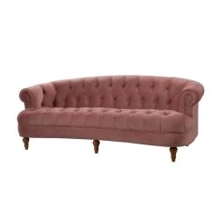 La Rosa 84 in. W Round Arm Velvet Victorian Chesterfield Curved Tufted Sofa, Ash Rose Pink Velvet by Jennifer Taylor