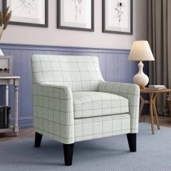 Falzarano Barley Tan Check Woven Linen Farmhouse Fabric Flared Arm Chair by Handy Living -Jennifer Taylor Home Store barley tan check woven linen farmhouse fabric handy living accent chairs a189533 31 1000