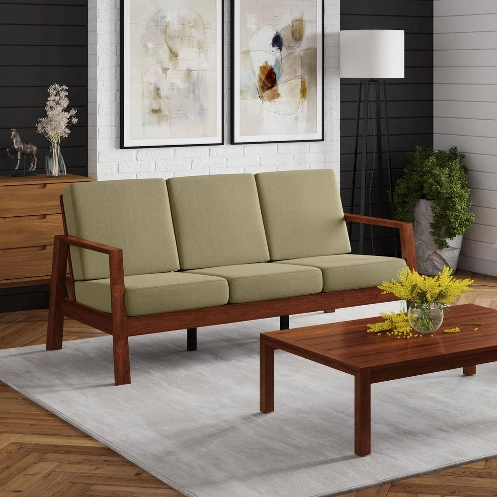 Columbus Mid Century Modern Sofa with Exposed Wood Frame in Khaki Linen by Handy Living 9 Columbus Mid Century Modern Sofa with Exposed Wood Frame in Khaki Linen by Handy Living - Image 9