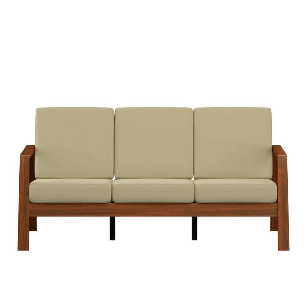 Columbus Mid Century Modern Sofa with Exposed Wood Frame in Khaki Linen by Handy Living 5 Columbus Mid Century Modern Sofa with Exposed Wood Frame in Khaki Linen by Handy Living - Image 5