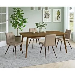 Blansten 5-piece Dining Set with Walnut Finished Table and Dining Chairs in Barley Tan Plush Low-Pile Velour by Handy Living -Jennifer Taylor Home Store barley tan handy living dining room sets a168250 31 1000