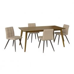 Blansten 5-piece Dining Set with Walnut Finished Table and Dining Chairs in Barley Tan Plush Low-Pile Velour by Handy Living