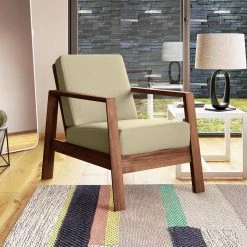 Behnken Barley Tan Linen-Like Fabric Mid-Century Modern Arm Chair with Cherry Finished Wood Frame by Handy Living -Jennifer Taylor Home Store barley tan linen like handy living accent chairs a187343 31 1000