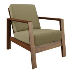 Behnken Barley Tan Linen-Like Fabric Mid-Century Modern Arm Chair with Cherry Finished Wood Frame by Handy Living