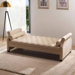Eliza Beige Bench by Jennifer Taylor -Jennifer Taylor Home Store beige chenille jennifer taylor chaise lounges 65001 584 40 1000