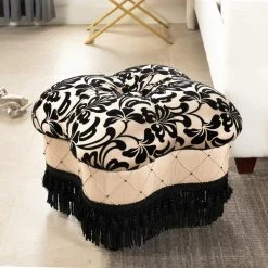 Ellen Hand Tufted Ottoman, Black & Ivory by Jennifer Taylor -Jennifer Taylor Home Store black ivory floral velvet diamond pattern jennifer taylor ottomans 2331 979566 31 1000