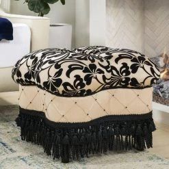 Ellen Hand Tufted Ottoman, Black & Ivory by Jennifer Taylor