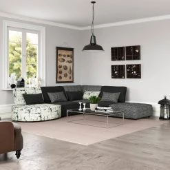 Domena 5-Piece Midnight Black Geometric/Gray Polyester L-Shaped Sectional Sofa with Ottoman by Handy Living -Jennifer Taylor Home Store black midnight black geometric gray concrete print handy living sectional sofas a138598 31 1000