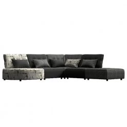 Domena 5-Piece Midnight Black Geometric/Gray Polyester L-Shaped Sectional Sofa with Ottoman by Handy Living