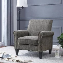 Tapley Black, White and Tan Tweed Fabric Arm Chair with Nailhead Trim by Handy Living -Jennifer Taylor Home Store black white and tan tweed fabric handy living accent chairs a163682 31 1000