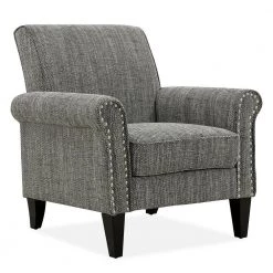 Tapley Black, White and Tan Tweed Fabric Arm Chair with Nailhead Trim by Handy Living