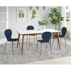 Alumnus Mid Century Modern Armless Dining Chairs in Blue Finish (Set of 4) by Handy Living -Jennifer Taylor Home Store blue handy living dining chairs a163064 31 1000