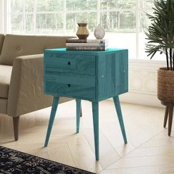 Freemont Blue Mid Century Modern Wood End Table with 2-Drawers by Handy Living -Jennifer Taylor Home Store blue handy living end side tables a149150 31 1000