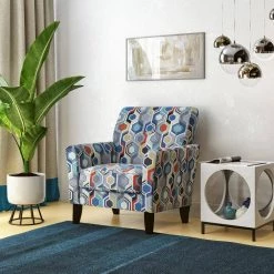 Travix Flared Arm Chair in Blue Modern Beehive Print by Handy Living -Jennifer Taylor Home Store blue modern beehive print handy living accent chairs a150682 31 1000