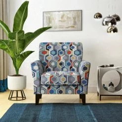 Travix Flared Arm Chair in Blue Modern Beehive Print by Handy Living -Jennifer Taylor Home Store blue modern beehive print handy living accent chairs a150682 c3 1000