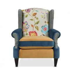 Anya Blue-Teal and Yellow-Gold Floral and Leopard Velvet Boho Chic Wingback Chair by Jennifer Taylor -Jennifer Taylor Home Store blue teal yellow gold velvet jennifer taylor accent chairs 60070 798867959 1d 1000