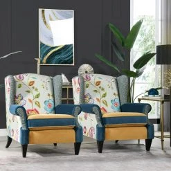 Anya Blue-Teal and Yellow-Gold Floral and Leopard Velvet Boho Chic Wingback Chair by Jennifer Taylor -Jennifer Taylor Home Store blue teal yellow gold velvet jennifer taylor accent chairs 60070 798867959 31 1000