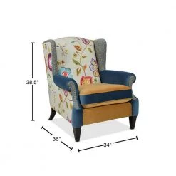 Anya Blue-Teal and Yellow-Gold Floral and Leopard Velvet Boho Chic Wingback Chair by Jennifer Taylor -Jennifer Taylor Home Store blue teal yellow gold velvet jennifer taylor accent chairs 60070 798867959 40 1000