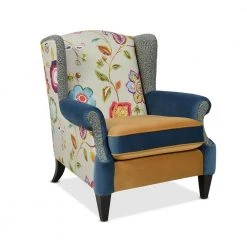 Anya Blue-Teal and Yellow-Gold Floral and Leopard Velvet Boho Chic Wingback Chair by Jennifer Taylor -Jennifer Taylor Home Store blue teal yellow gold velvet jennifer taylor accent chairs 60070 798867959 66 1000