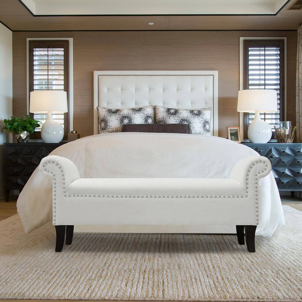 Kathy Roll Arm Entryway Accent Bench Bright White by Jennifer Taylor 9 Kathy Roll Arm Entryway Accent Bench Bright White by Jennifer Taylor - Image 9