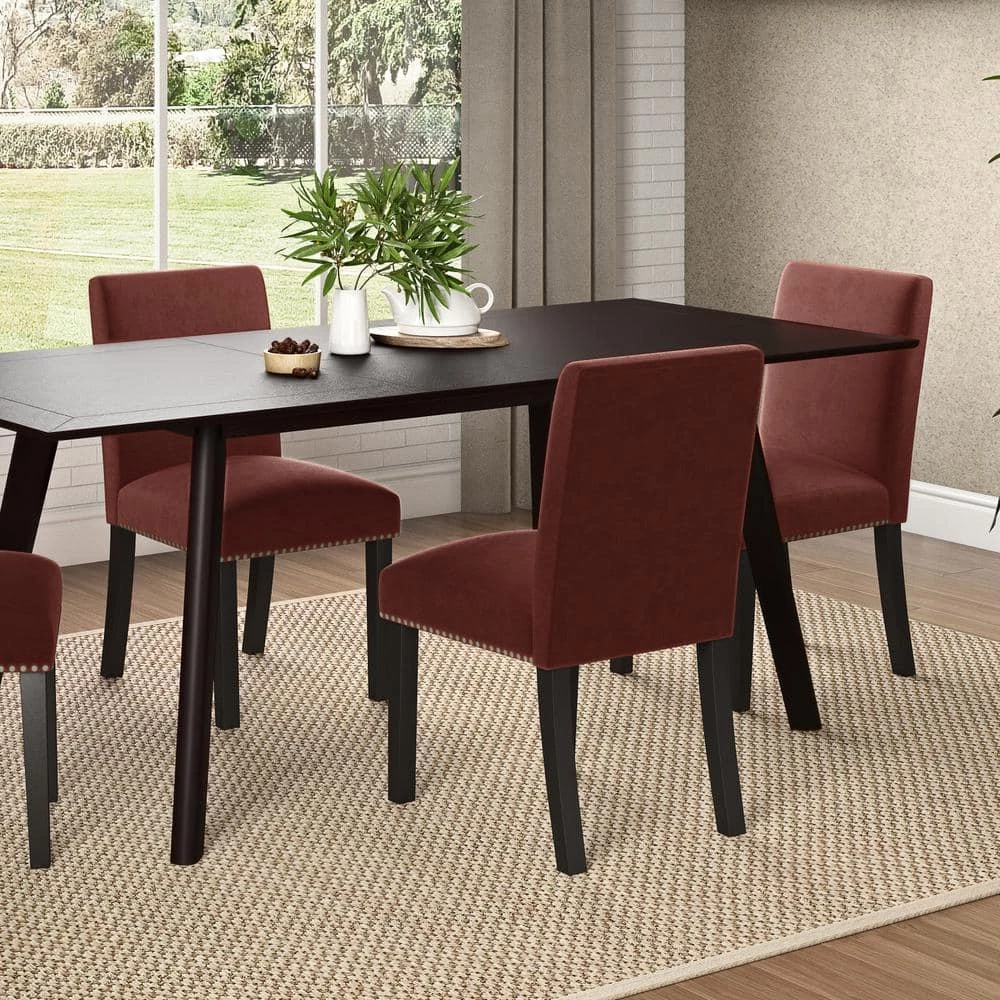 Stefan Burgundy Red Pebble Textured Fabric Side Chairs with Nailhead Trim (Set of 2) by Handy Living 9 Stefan Burgundy Red Pebble Textured Fabric Side Chairs with Nailhead Trim (Set of 2) by Handy Living - Image 9