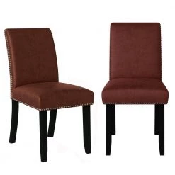 Stefan Burgundy Red Pebble Textured Fabric Side Chairs with Nailhead Trim (Set of 2) by Handy Living