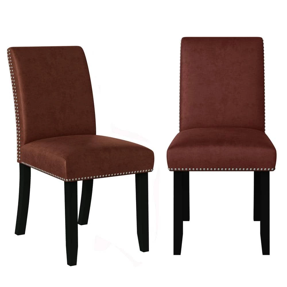 Stefan Burgundy Red Pebble Textured Fabric Side Chairs with Nailhead Trim (Set of 2) by Handy Living 1 Stefan Burgundy Red Pebble Textured Fabric Side Chairs with Nailhead Trim (Set of 2) by Handy Living