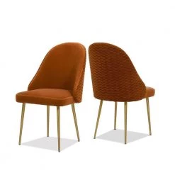 Burnt Orange Performance Velve London Modern Glam Ruched Upholstered Dining Side Chair (Set of 2) by Jennifer Taylor