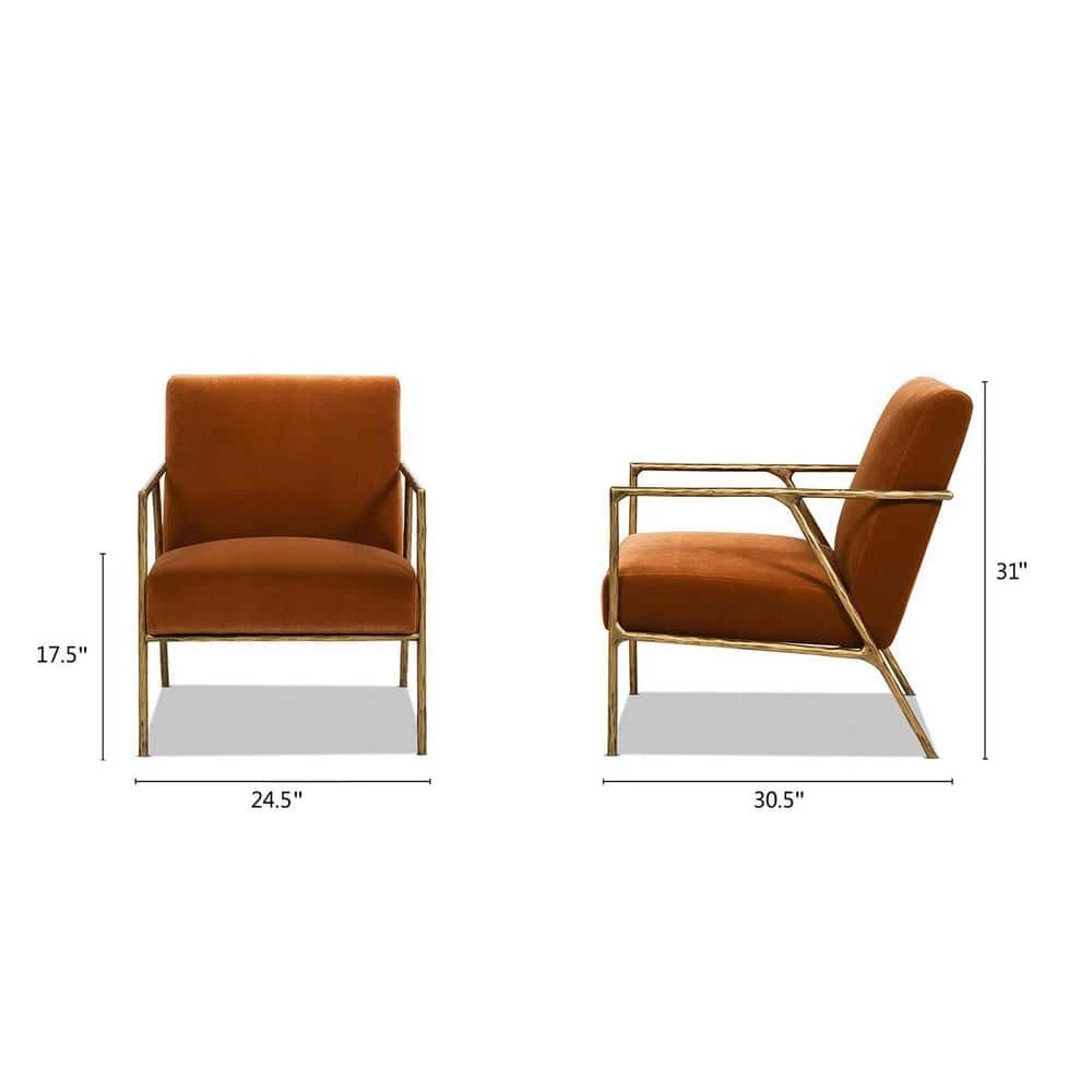 Aerin 24.5 in. Burnt Orange Performance Velvet Hammered Brass Upholstered Accent Arm Chair by Jennifer Taylor 3 Aerin 24.5 in. Burnt Orange Performance Velvet Hammered Brass Upholstered Accent Arm Chair by Jennifer Taylor - Image 3