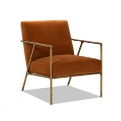 Aerin 24.5 in. Burnt Orange Performance Velvet Hammered Brass Upholstered Accent Arm Chair by Jennifer Taylor