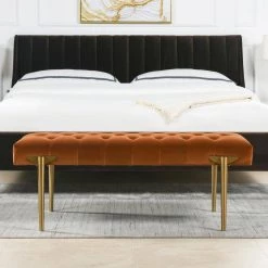 Aria 49 x 20 x 19 in. Burnt Orange Performance Velvet Upholstered Gold Accent Bench by Jennifer Taylor -Jennifer Taylor Home Store burnt orange performance velvet jennifer taylor bedroom benches 85710 mvo 31 1000