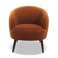 London Mid-Century Modern Ruched Barrel Chair, Burnt Orange by Jennifer Taylor -Jennifer Taylor Home Store burnt orange velvet jennifer taylor accent chairs 60280 mvo 1f 1000