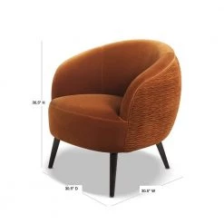 London Mid-Century Modern Ruched Barrel Chair, Burnt Orange by Jennifer Taylor -Jennifer Taylor Home Store burnt orange velvet jennifer taylor accent chairs 60280 mvo 40 1000