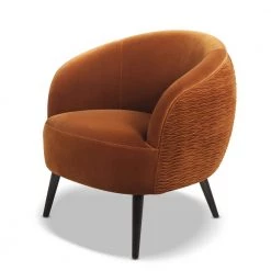 London Mid-Century Modern Ruched Barrel Chair, Burnt Orange by Jennifer Taylor -Jennifer Taylor Home Store burnt orange velvet jennifer taylor accent chairs 60280 mvo 4f 1000