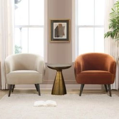 London Mid-Century Modern Ruched Barrel Chair, Burnt Orange by Jennifer Taylor -Jennifer Taylor Home Store burnt orange velvet jennifer taylor accent chairs 60280 mvo d4 1000