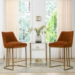 Maddie 26 in. Burnt Orange Velvet Modern Glam Gold Base Counter Height Bar Stool by Jennifer Taylor -Jennifer Taylor Home Store burnt orange velvet jennifer taylor bar stools 81120 mvo 31 1000