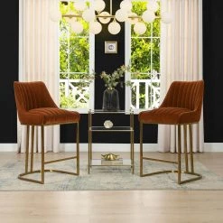 Maddie 26 in. Burnt Orange Velvet Modern Glam Gold Base Counter Height Bar Stool by Jennifer Taylor