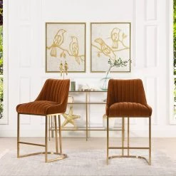 Maddie 26 in. Burnt Orange Velvet Modern Glam Gold Base Counter Height Bar Stool by Jennifer Taylor -Jennifer Taylor Home Store burnt orange velvet jennifer taylor bar stools 81120 mvo fa 1000